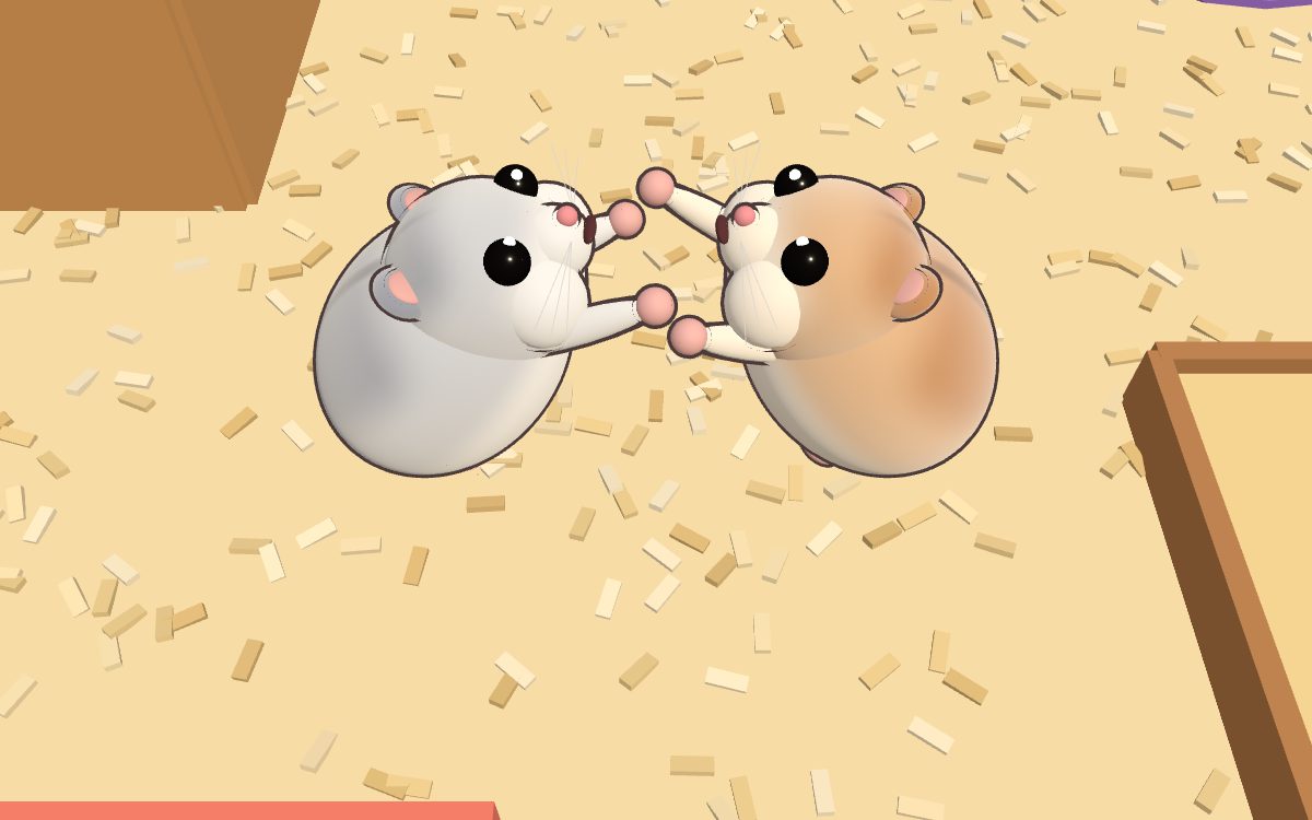 Dos hámsters de Nibbly, uno zafiro y otro canela, de pie cara a cara boxeando de broma.